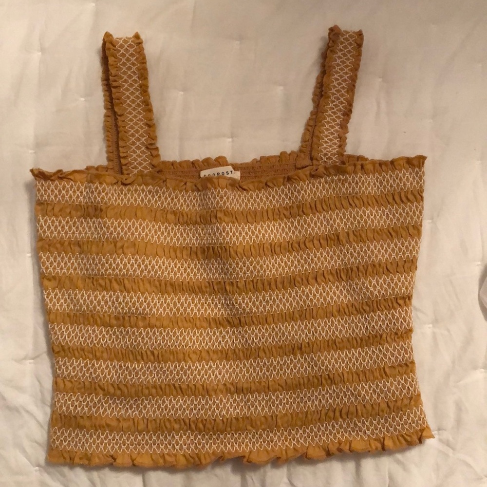 aeropostale yellow embroidered smocked tank